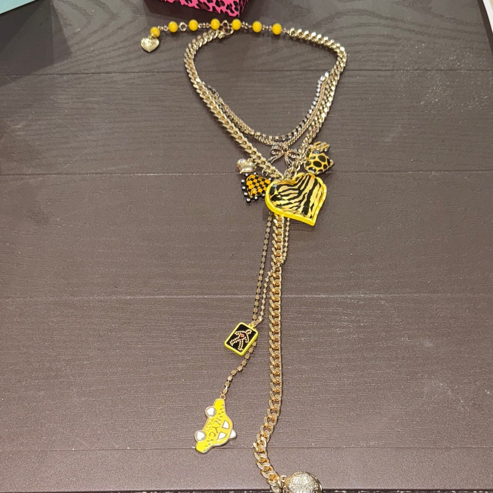 Yellow and Silver Vintage Betsey Johnson Taxi Necklace